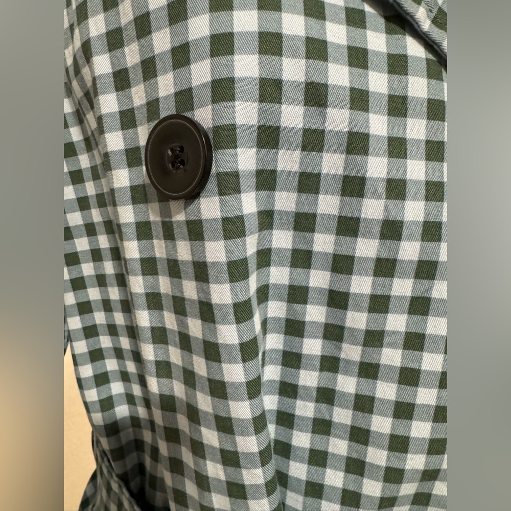 NWOT Free Assembly Plaid Blue & Green Checkered Gingham Everyday Trench Coat - Picture 7 of 16